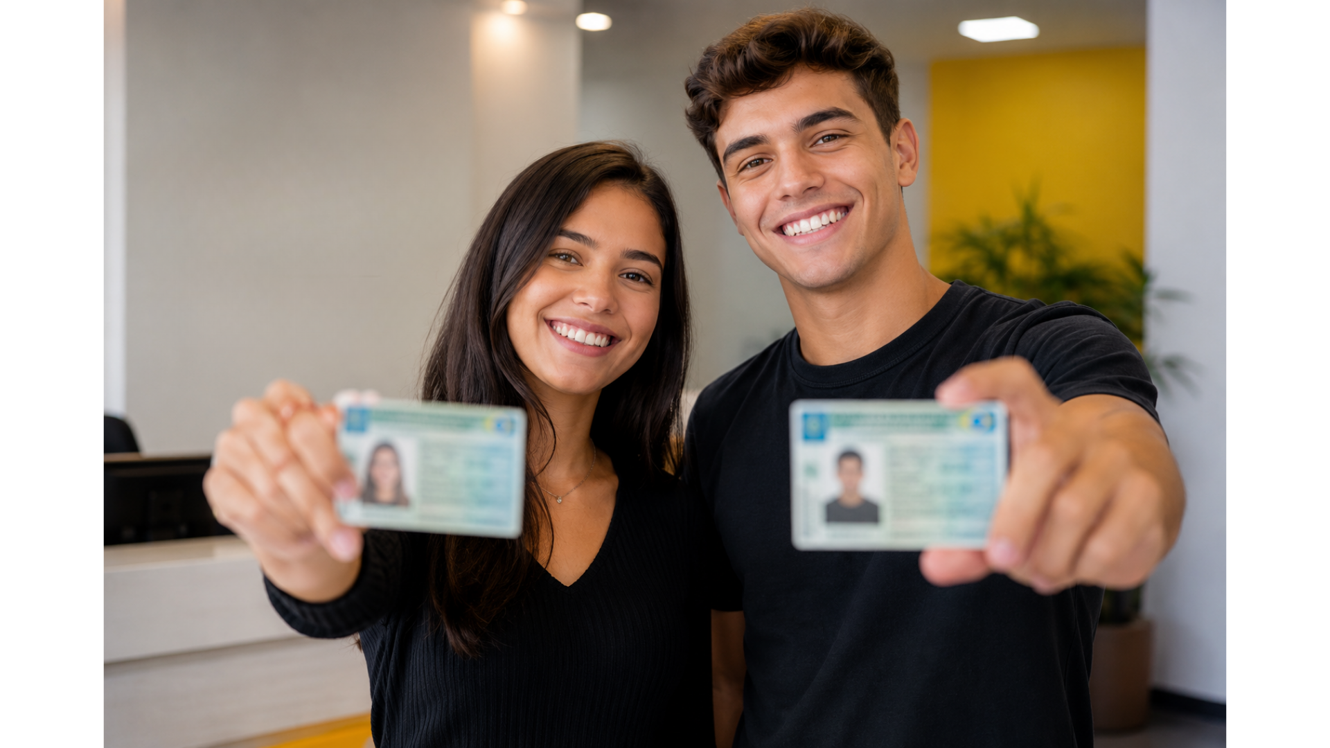 Alunos felizes mostrando suas CNHs recém conquistadas
